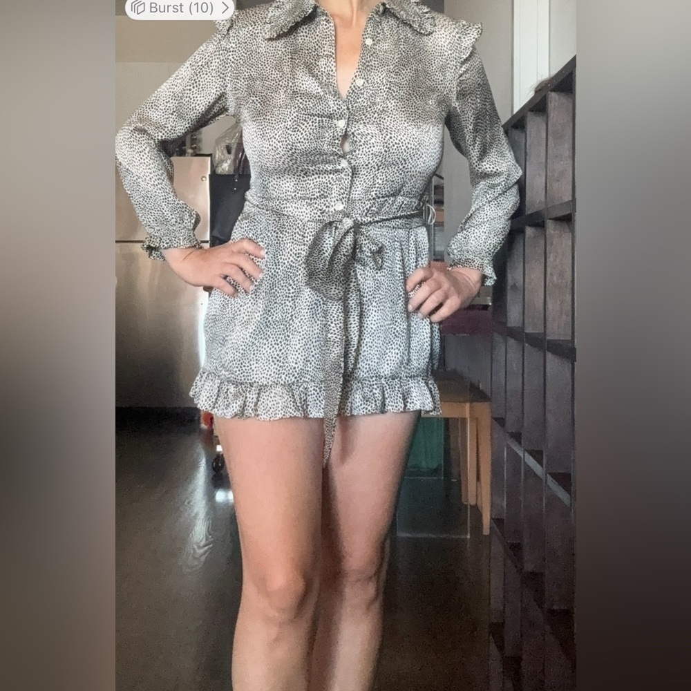 NWT Pink Martin leopard print ruffled mini shirtdress Size M